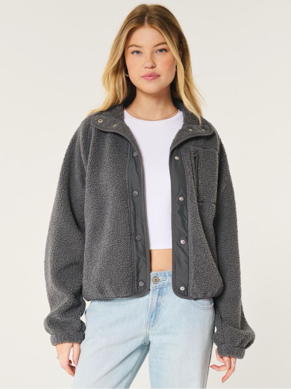 NWOT Hollister Dark Charcoal Sherpa Jacket